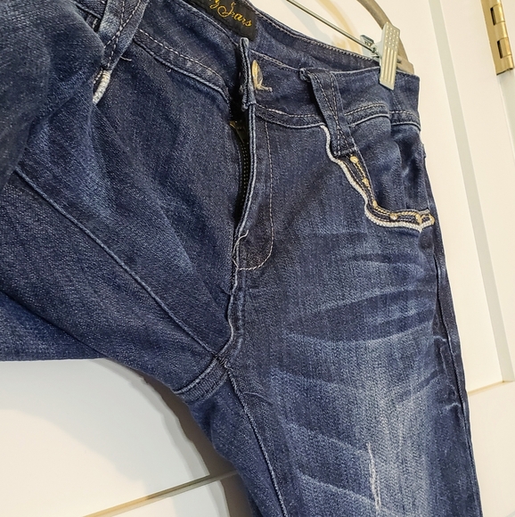 Way Women's Blue Jeans with Embellished Pockets Blingy Mid-Rise Bootcut Size 11 - Picture 4 of 13
